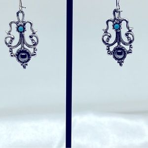 1 1/4’ Vintage Avon Earrings with Turquoise & Black Rhinestone Accent. Signed